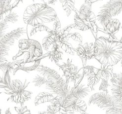 Toile Resource Library Tropical Sketch Toile Wallpaper - Brown