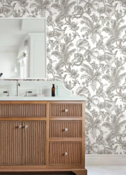 Toile Resource Library Tropical Sketch Toile Wallpaper - Brown