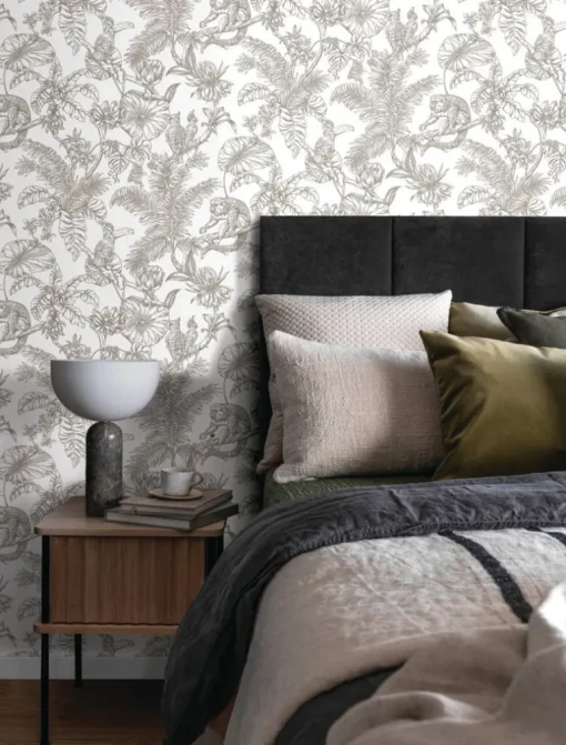 Toile Resource Library Tropical Sketch Toile Wallpaper - Brown
