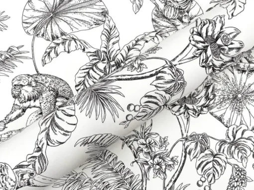Toile Resource Library Tropical Sketch Toile Wallpaper - Gray
