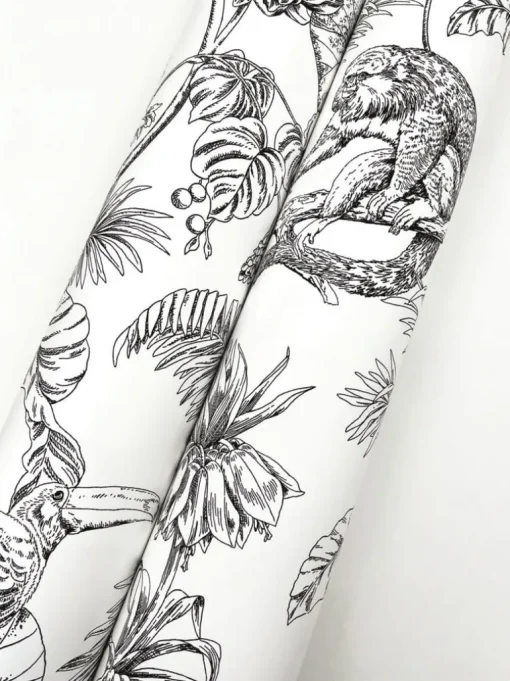 Toile Resource Library Tropical Sketch Toile Wallpaper - Gray