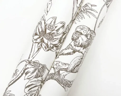 Toile Resource Library Tropical Sketch Toile Wallpaper - Brown