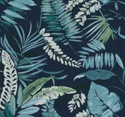 Tropics Resource Library Tropical Toss Wallpaper - Navy Blue
