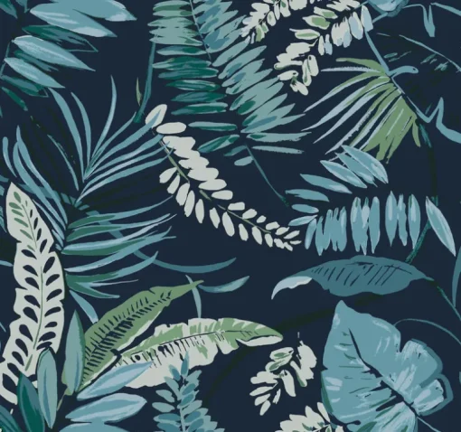 Tropics Resource Library Tropical Toss Wallpaper - Navy Blue