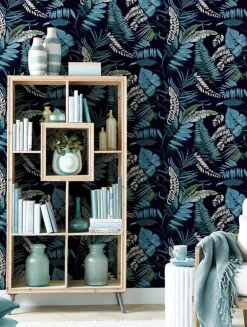 Tropics Resource Library Tropical Toss Wallpaper - Navy Blue
