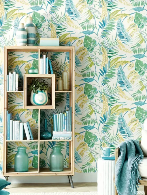 Tropics Resource Library Tropical Toss Wallpaper - Aqua & Yellow