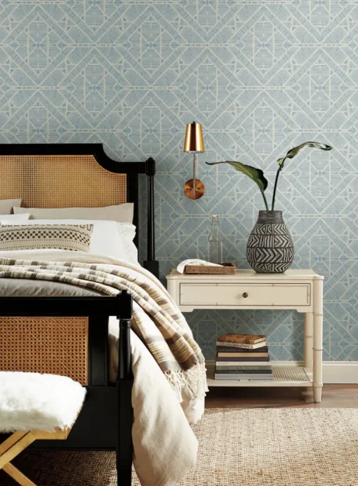 Tropics Resource Library Diamond Macrame Wallpaper - Blue
