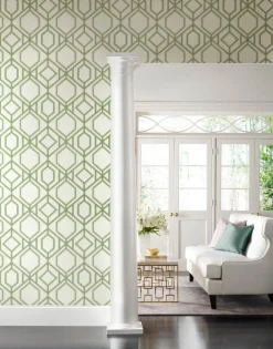 Tropics Resource Library Sawgrass Trellis Wallpaper - Green