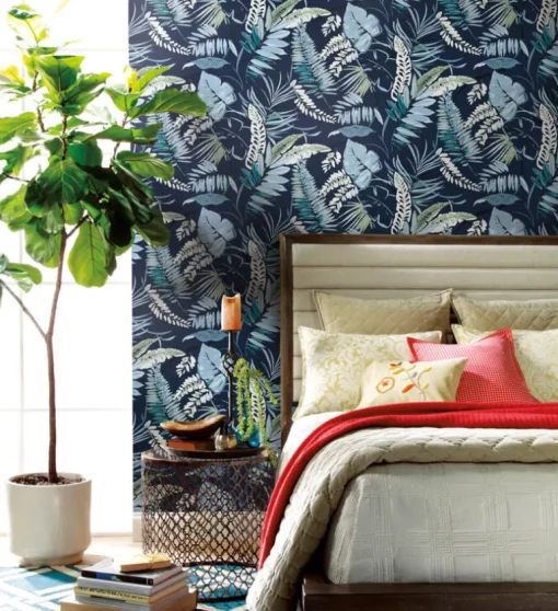 Tropics Resource Library Tropical Toss Wallpaper - Navy Blue