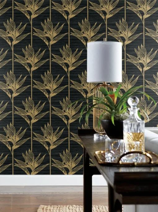 Tropics Resource Library Bird Of Paradise Wallpaper - Black & Gold