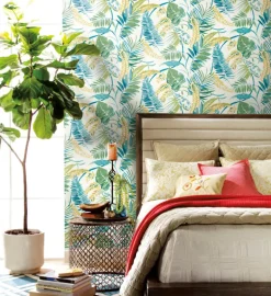 Tropics Resource Library Tropical Toss Wallpaper - Aqua & Yellow