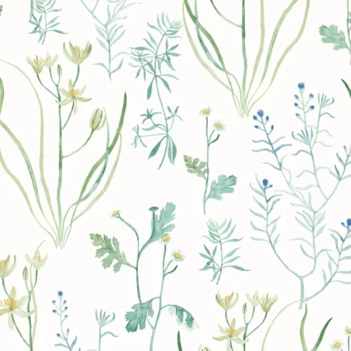 Watercolor Botanicals Alpine Botanical Peel & Stick Wallpaper - Blue