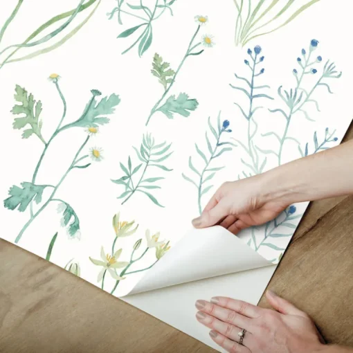 Watercolor Botanicals Alpine Botanical Peel & Stick Wallpaper - Blue