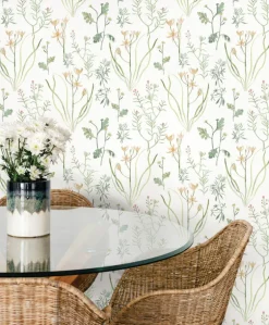 Watercolor Botanicals Alpine Botanical Peel & Stick Wallpaper - Peach
