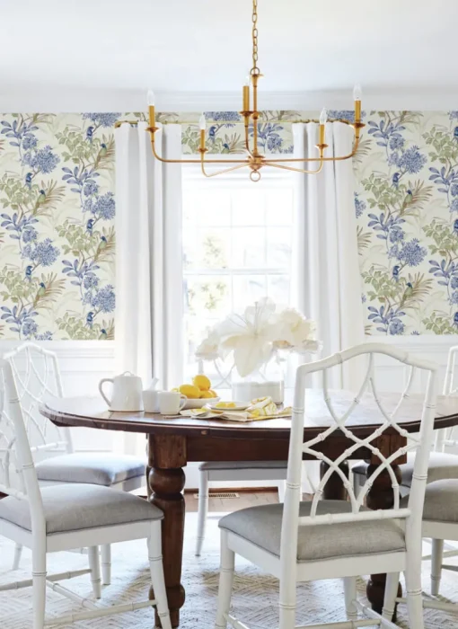 Watercolor Botanicals Handpainted Songbird Peel & Stick Wallpaper - Green & Blue