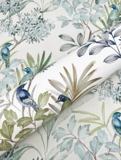 Watercolor Botanicals Handpainted Songbird Peel & Stick Wallpaper - Green & Blue