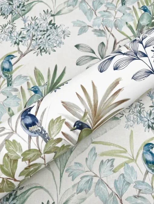 Watercolor Botanicals Handpainted Songbird Peel & Stick Wallpaper - Green & Blue