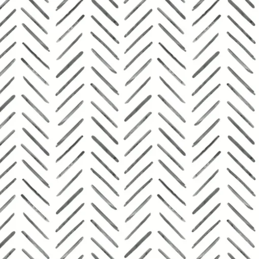 Watercolor Botanicals Painted Herringbone Peel & Stick Wallpaper - Black