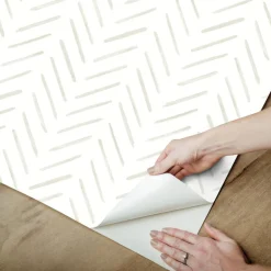 Watercolor Botanicals Painted Herringbone Peel & Stick Wallpaper - Sand