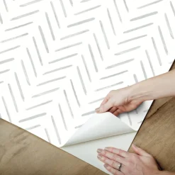 Watercolor Botanicals Painted Herringbone Peel & Stick Wallpaper - Fog
