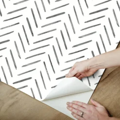 Watercolor Botanicals Painted Herringbone Peel & Stick Wallpaper - Black