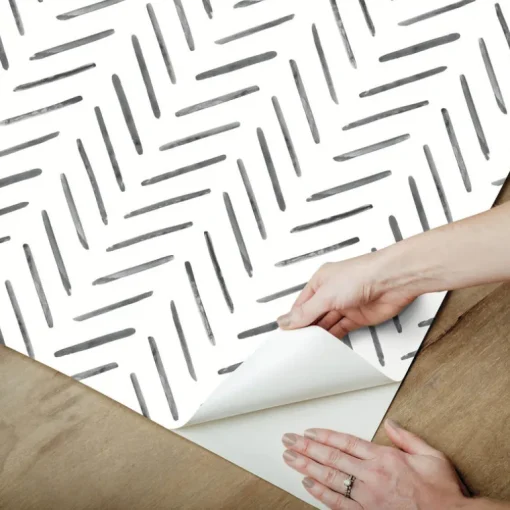 Watercolor Botanicals Painted Herringbone Peel & Stick Wallpaper - Black