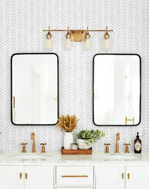 Watercolor Botanicals Painted Herringbone Peel & Stick Wallpaper - Fog