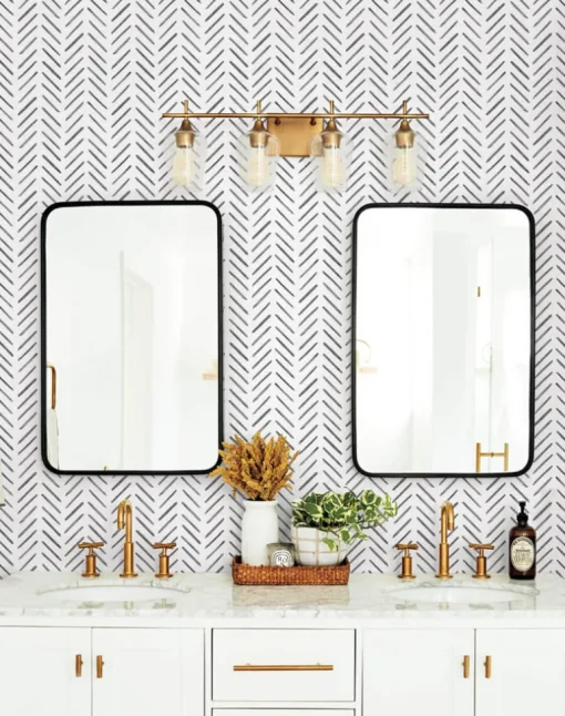 Watercolor Botanicals Painted Herringbone Peel & Stick Wallpaper - Black