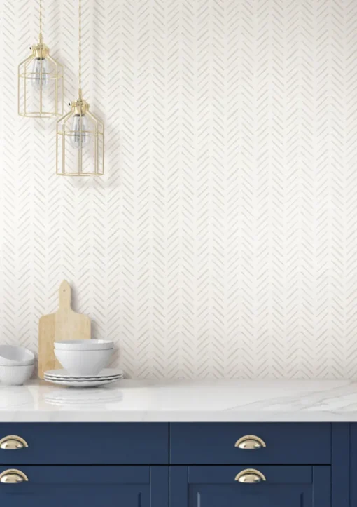 Watercolor Botanicals Painted Herringbone Peel & Stick Wallpaper - Sand