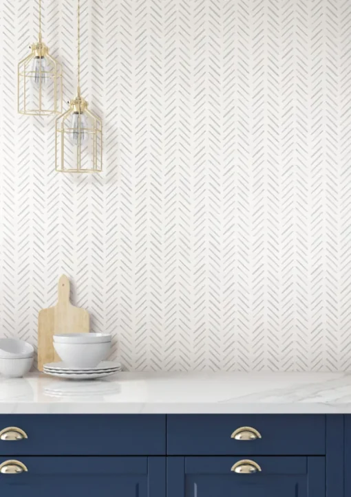 Watercolor Botanicals Painted Herringbone Peel & Stick Wallpaper - Fog