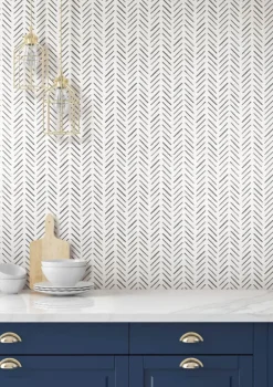 Watercolor Botanicals Painted Herringbone Peel & Stick Wallpaper - Black