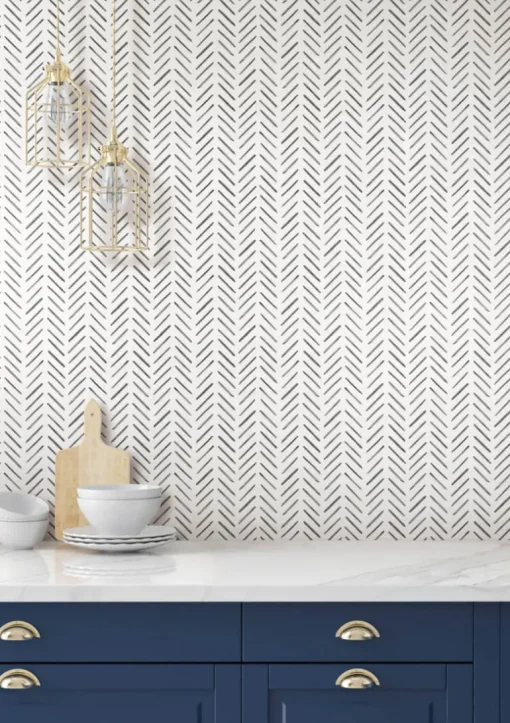 Watercolor Botanicals Painted Herringbone Peel & Stick Wallpaper - Black