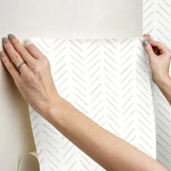 Watercolor Botanicals Painted Herringbone Peel & Stick Wallpaper - Sand