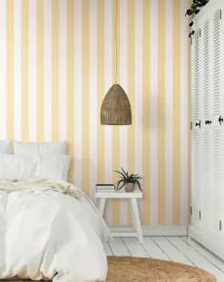 Waters Edge Resource Library Awning Stripe Wallpaper - Yellow