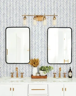 Waters Edge Resource Library Painted Herringbone Wallpaper - Navy