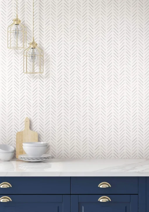 Waters Edge Resource Library Painted Herringbone Wallpaper - Gray