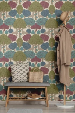 Westbury Forest Forest of Arden Deer Wallpaper - Merlot