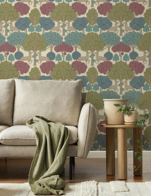 Westbury Forest Forest of Arden Deer Wallpaper - Merlot