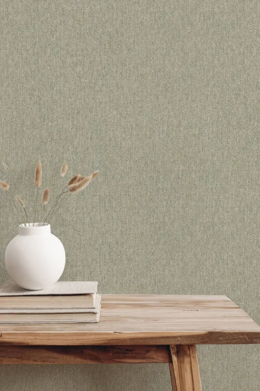 Westbury Forest Herringbone Tweed Wallpaper - Green