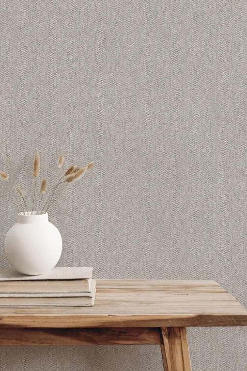 Westbury Forest Herringbone Tweed Wallpaper - Grey