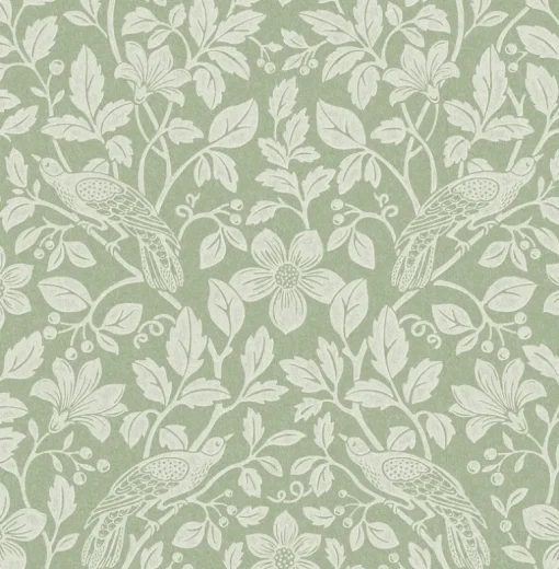Westbury Forest Marlow Bird Vine Wallpaper - Green