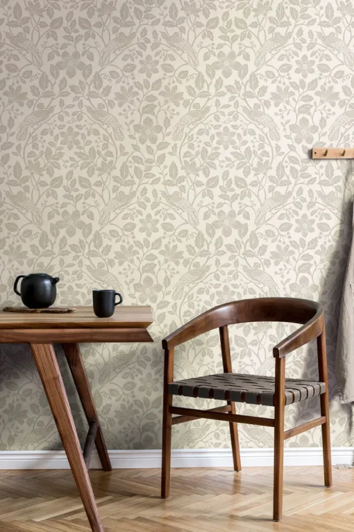 Westbury Forest Marlow Bird Vine Wallpaper - Bone