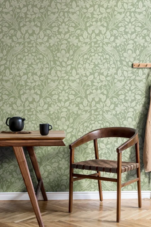 Westbury Forest Marlow Bird Vine Wallpaper - Green