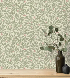 Westbury Forest Winter Berry Vine Wallpaper - Green