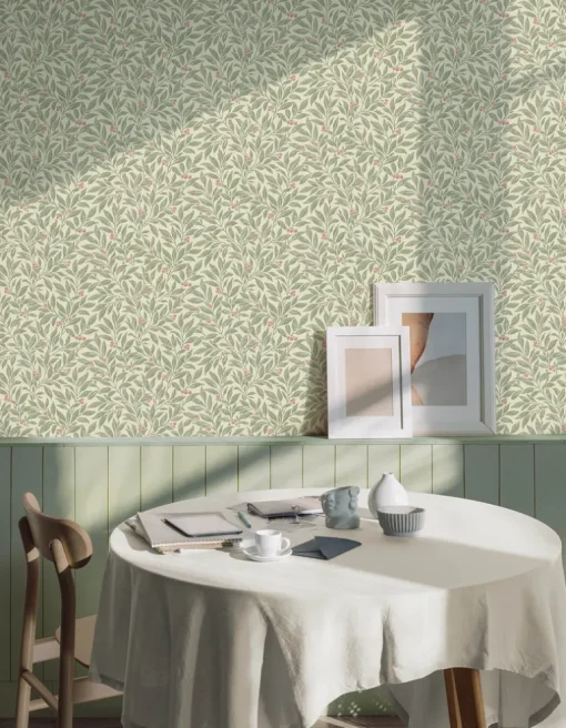 Westbury Forest Winter Berry Vine Wallpaper - Green