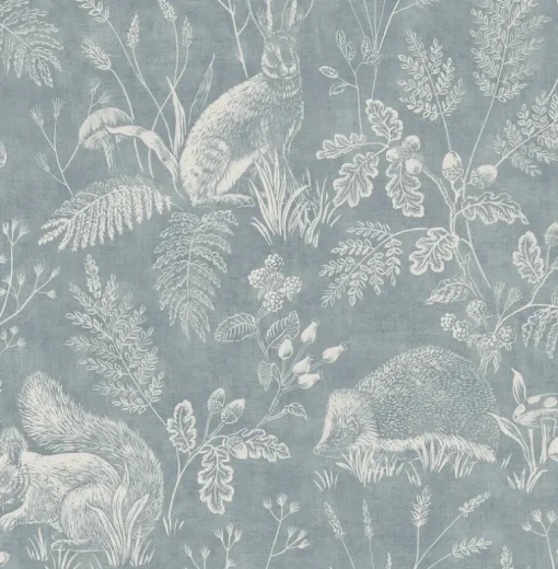 Westbury Forest Woodland Toile Wallpaper - Blue