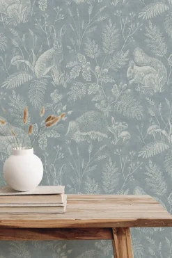 Westbury Forest Woodland Toile Wallpaper - Blue