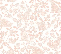Wildlife Botanical Bunnies Peel & Stick Wallpaper - Pink
