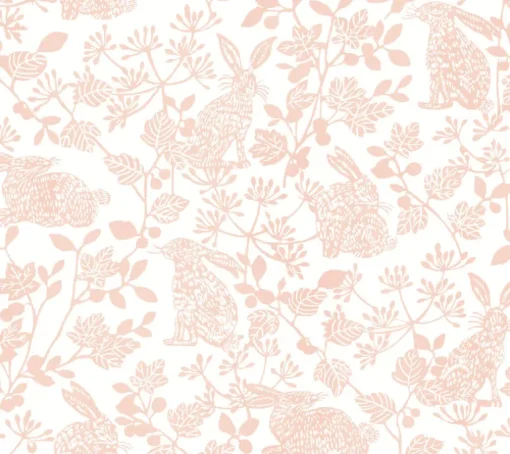 Wildlife Botanical Bunnies Peel & Stick Wallpaper - Pink