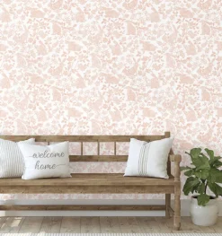 Wildlife Botanical Bunnies Peel & Stick Wallpaper - Pink